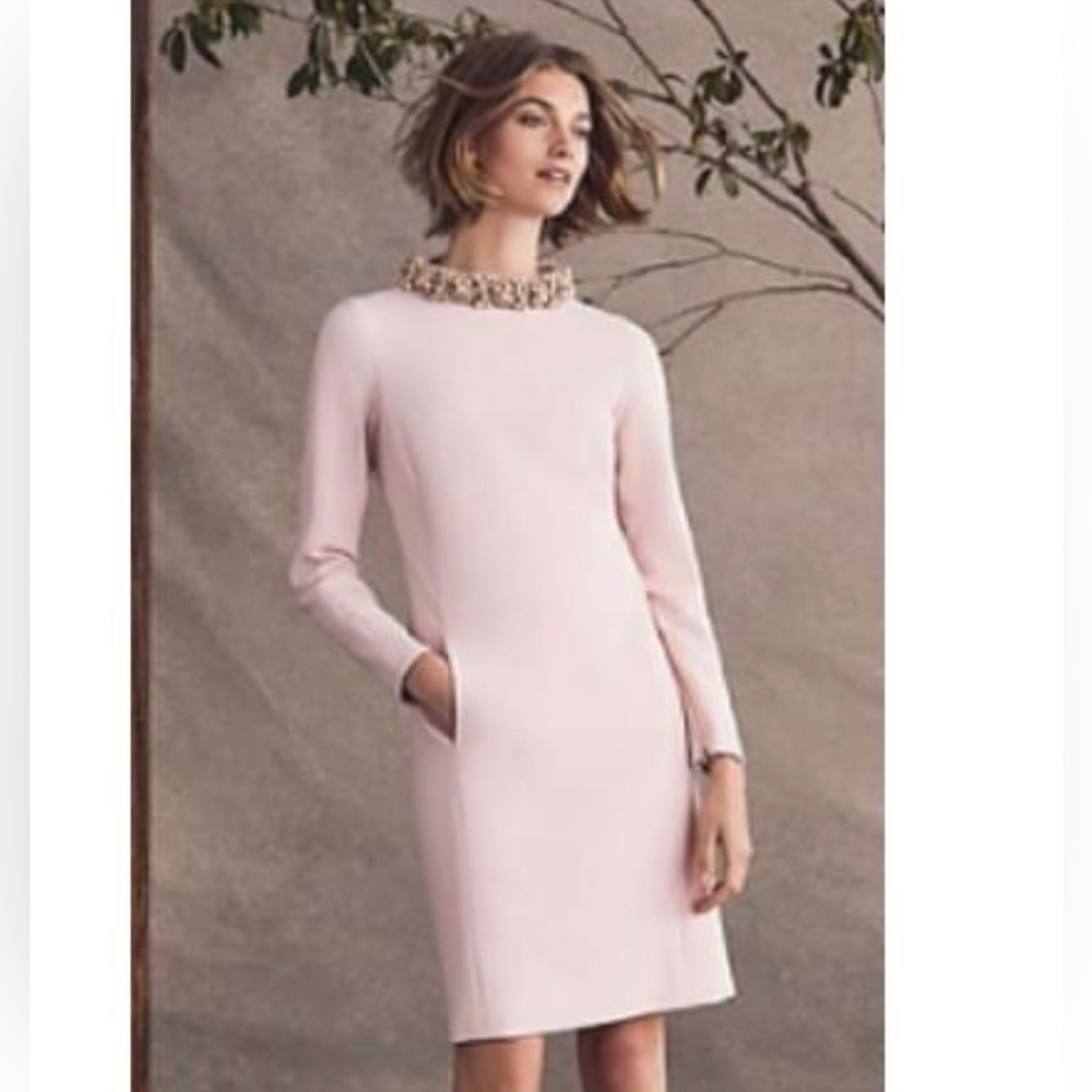 Worth New York Tea Rose Doubleface Beaded Stand Collar Dess. Retail $898 Size 10